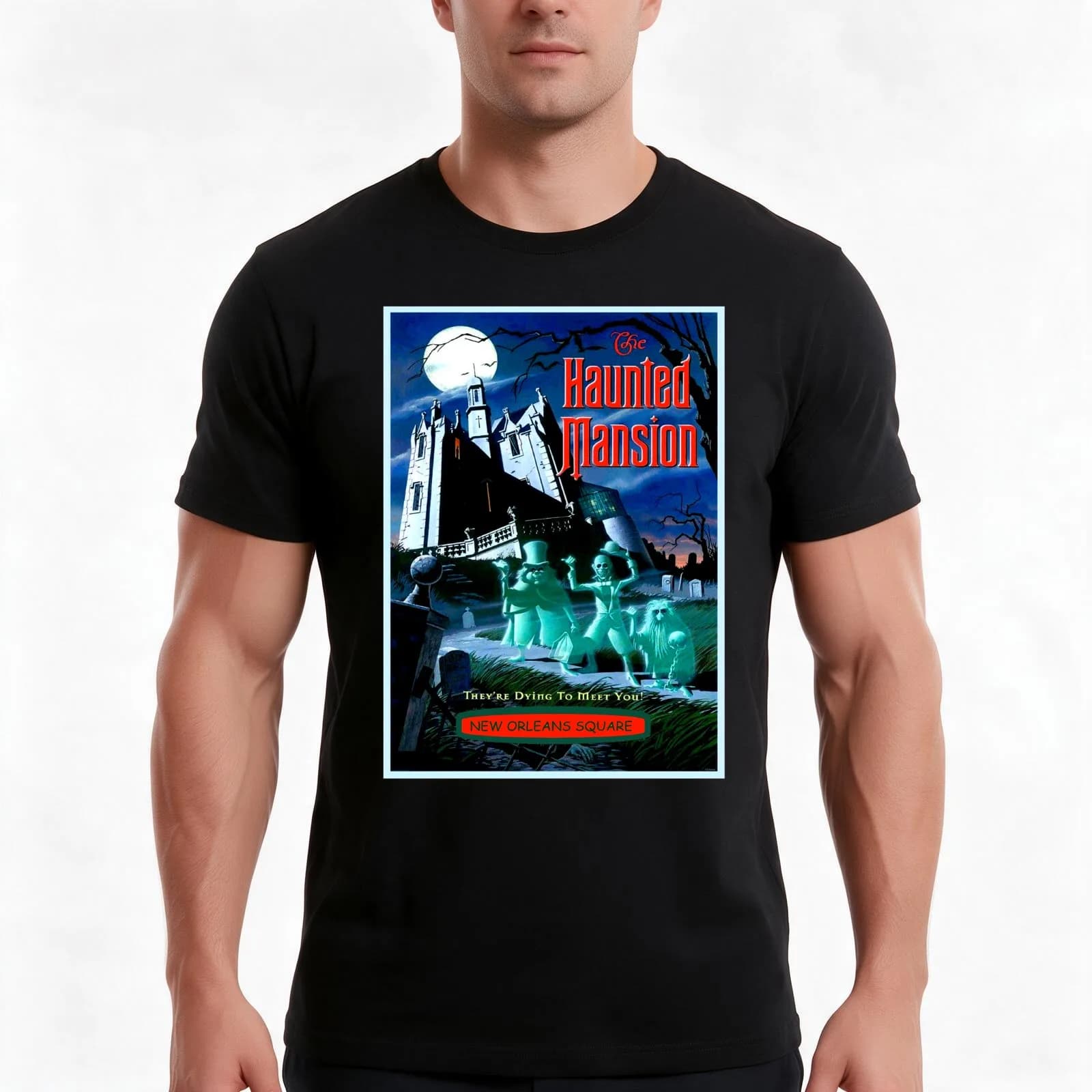 HAUNTED MANSION : Vintage Ghosts Advertising Print T-Shirt, Summer Casual Cotton Tee, Oversized Streetwear Tops, 100% Cotton