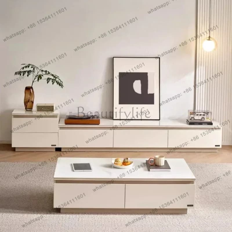 YJ Home Living Room Furniture Corner Tables Cream Style Rock Slab Countertop 120cm Coffee Tables 200cm Tv Stand 56cm Side Table