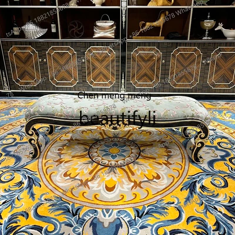 French solid wood bedside stool, European solid wood bedroom bed, living room sofa stool, luxury bedside bench2936