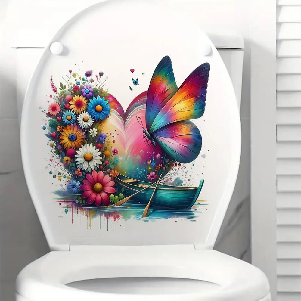 Heart-shaped Butterfly Boat Binyl Sticker, Bright Bathroom for Home Decoration, Vinyl Car Decals, Art Wall Paper, Poster