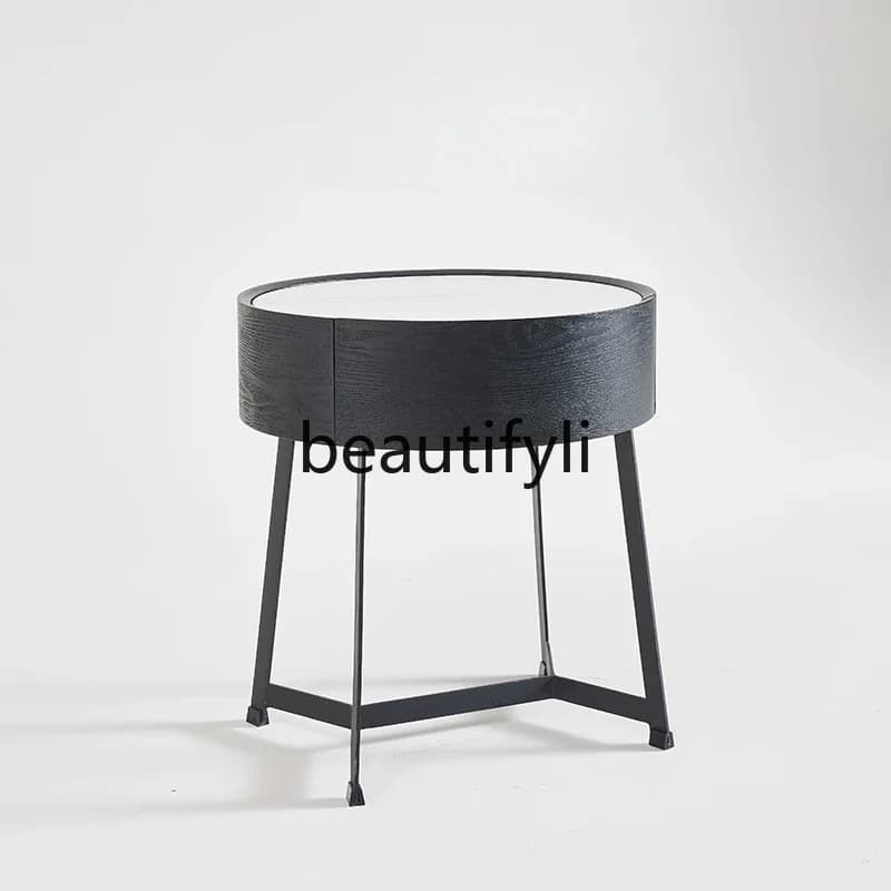 Bedside table Smoky rock slab desktop Bedside shelf Designer solid wood locker