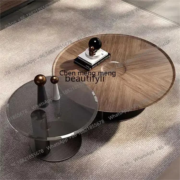 182C Italian Minimalist round Walnut-Color Tea Table Combination Modern Retro Silent Small round Table