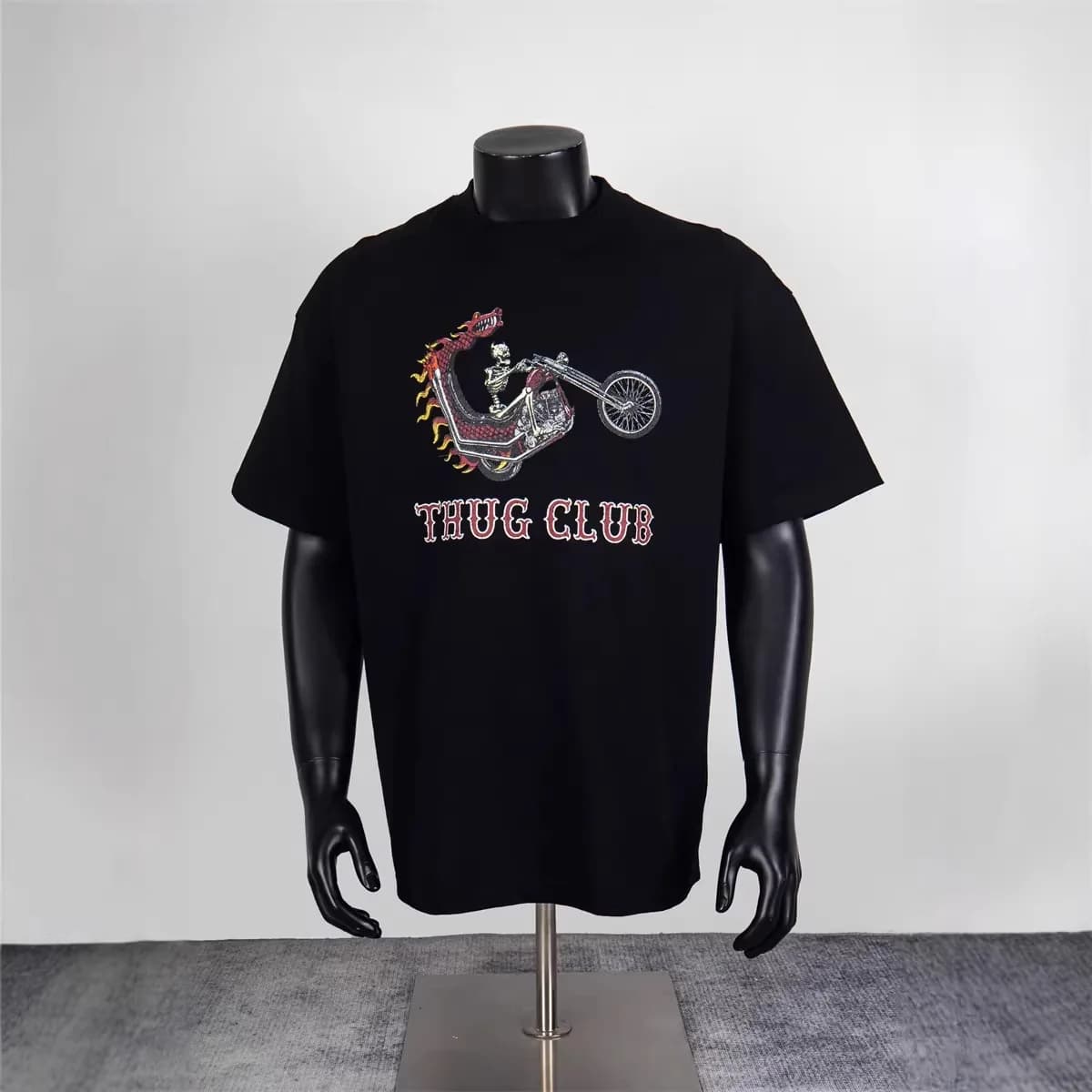 Thug Club Korean street hip-hop style motorcycle skull rider print loose short-sleeved shirt for both men and women