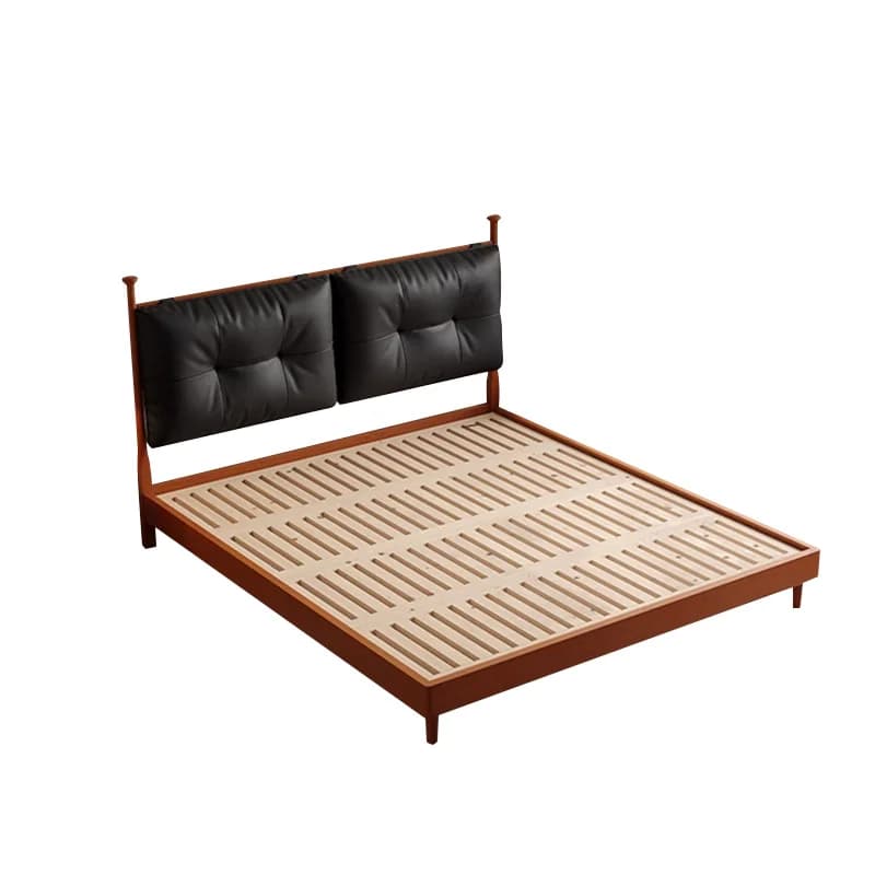 Double bed simple solid wood, master bedroom soft leather interior