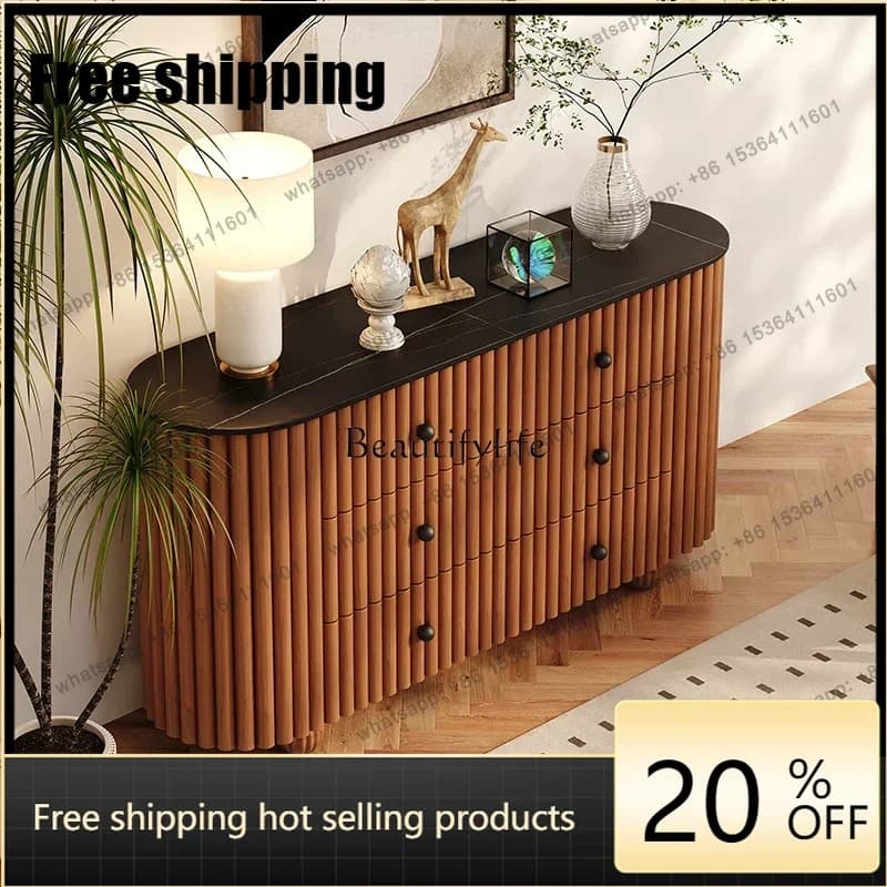 JJ  French Retro Solid Wood Chest Cabinet, Living Room Rock Slab Decoration, Medium Antique Door Cabinet
