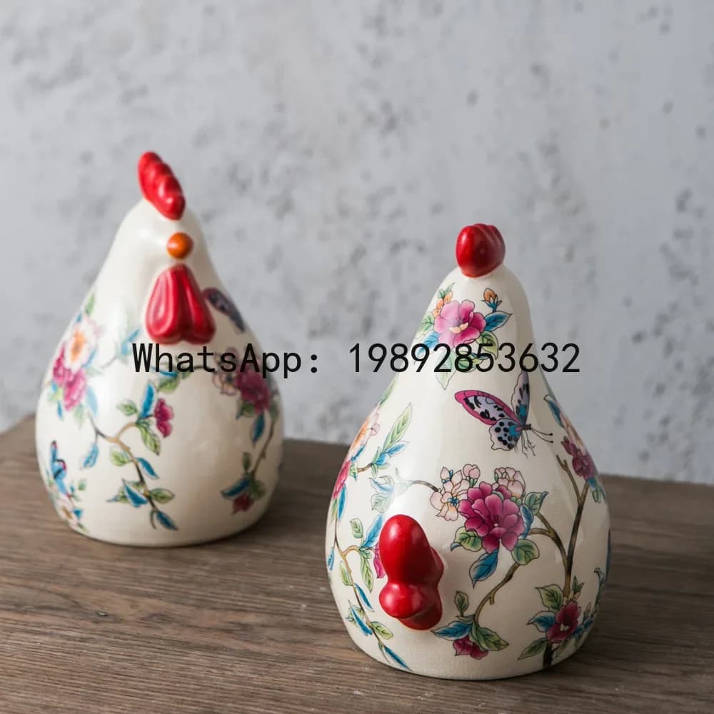 FZ  American Retro Ceramic Painted Rooster Craft Living Room Entrance TV Cabinet Home Ceramic