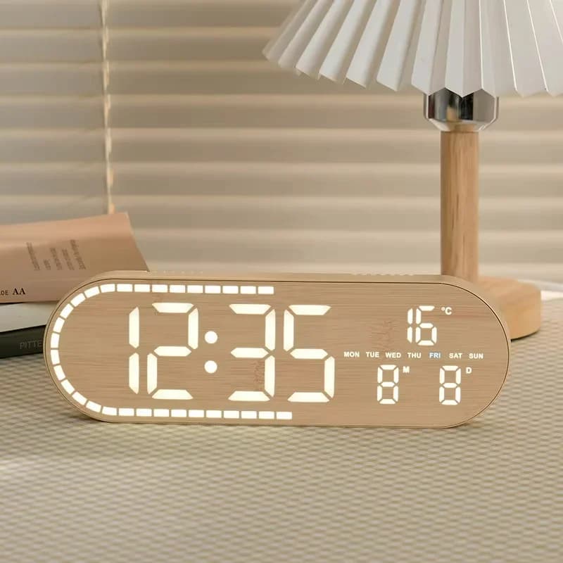 LED Digital Alarm Clock - Large Display Smart Desk Clock with Temperature Display, Adjustable Brightness for Bedroo