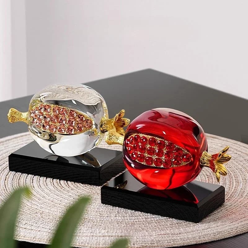 Glass Handicrafts Crystal Pomegranate Figurine Transparent Pomegranate Fruit Sculpture Home Decoration Accessories