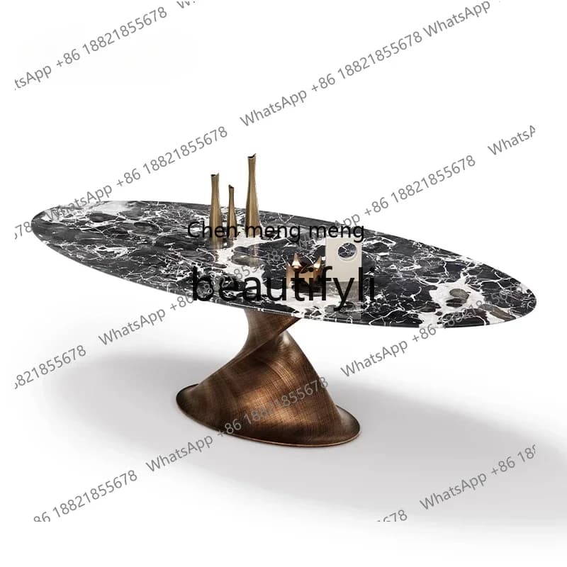 182Q Light luxury medieval oval dining table/natural marble/Italian modern luxury stone