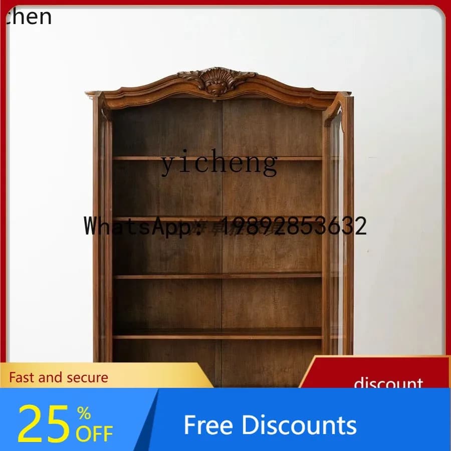 AA  European-style Home Vintage Solid Wood Carved Distressed Display Cabinet Sideboard Antique-style Wine Cabinet