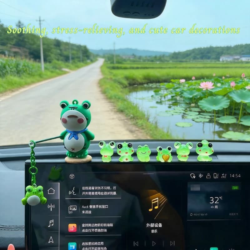 7Pcs Cartoon Lonely Frog Noctilucent Car Center Console Decoration Set Office Desk Computer Screen Doll Gift Car Accessories