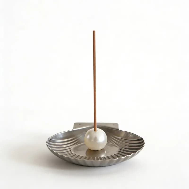 Creative Shell-Shaped Stainless Steel Incense Holder with Pearl Decor, Vintage Aromatherapy Burner Tray for Home Desktop Decor