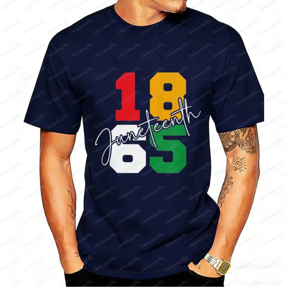 Men's Juneteenth 1865 Graphic T Shirt Retro Colorful Number Print Casual Cotton Black History Freedom Emancipation Day Tee Tops