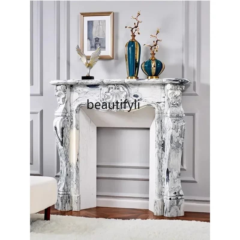 k182xz1Sculpture Customization Arabescato Marble Mantelshelf French Light Luxury Fireplace Living Room Decoration Stone Carving
