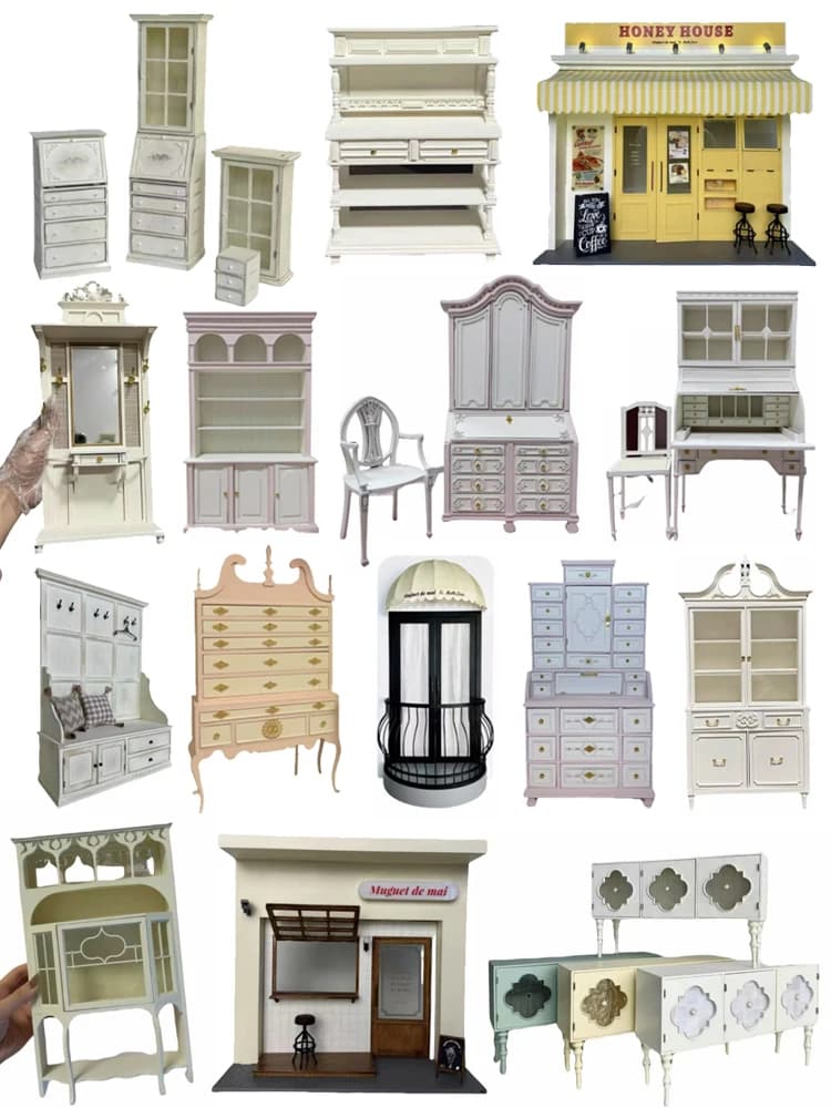 Miniature Dollhouse Furniture Miniature Bookcase French Cupboard Sideboard Cabinet Display Case New Diy Miniature Dollhouse