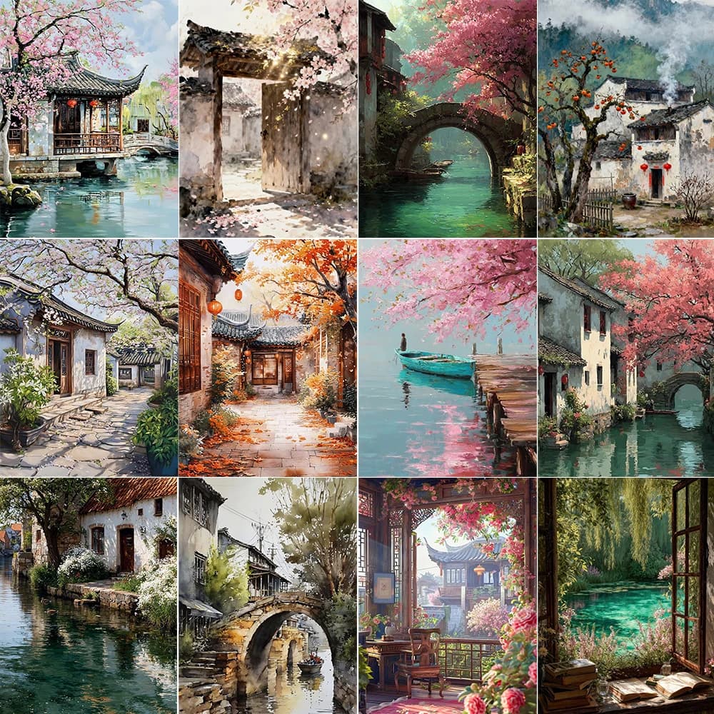 Frameless Canvas Painting Chinese Landscape Art Posters Prints Canvas Painting Wall Art Picture for Bedroom Home Decoration