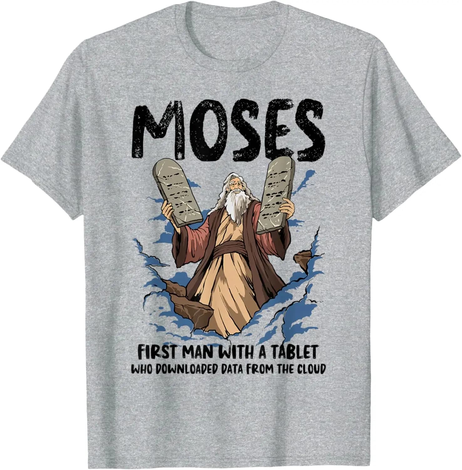Funny Moses Shirt Christian Humor Bible Gospel Data Cloud T-Shirt 100% Cotton O-Neck Short Sleeve Summer Casual Mens T-shirt
