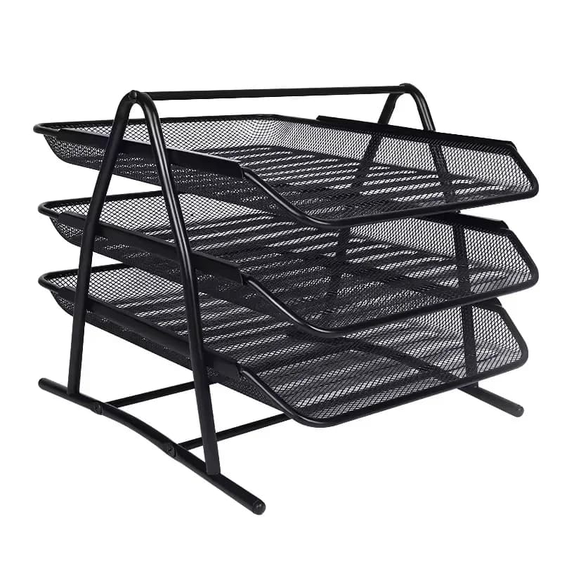Wholesale Mesh File Rack Organizer Desk Letter Tray Office School Paper Document Holder 3 Tier Metal Black Stackable File Tray