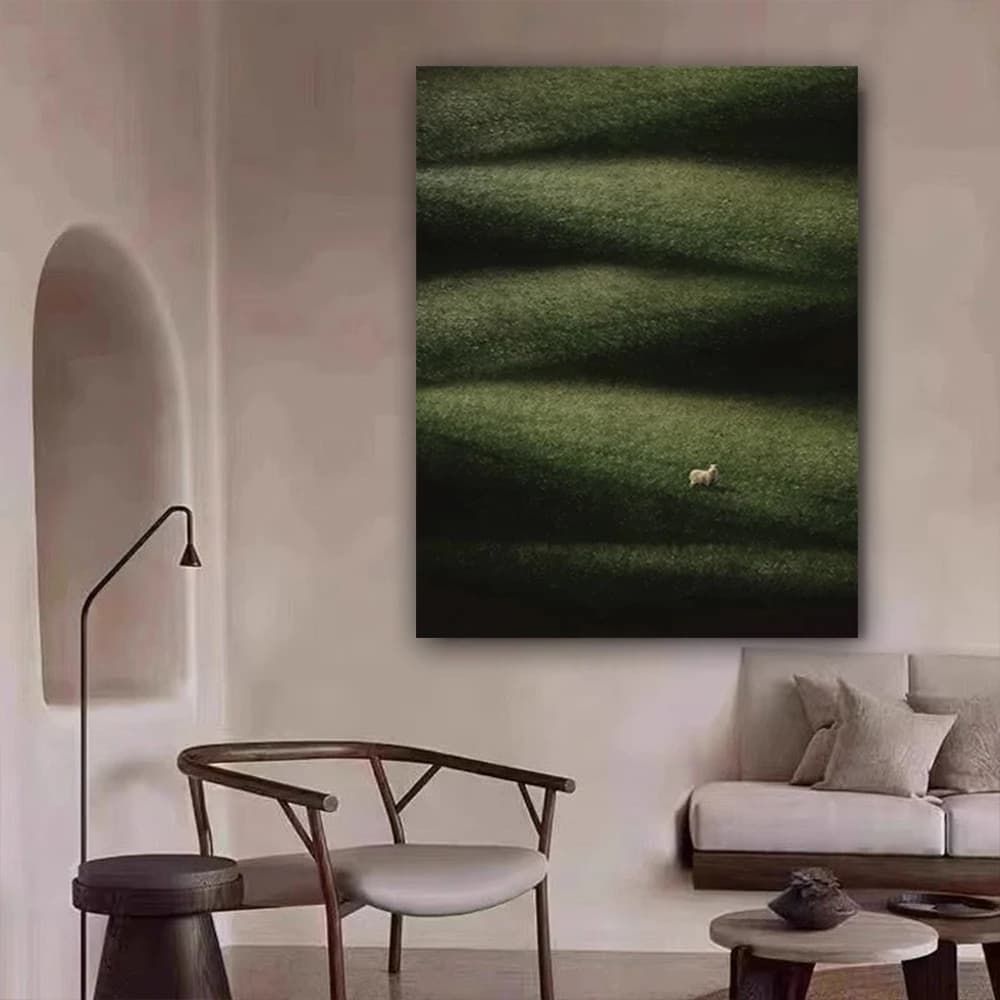 New Arrival Green Light Scraper Textured Hand Painted Abstract Oil Painting on Canvas Wall Picture Artwork for Living Room Decor