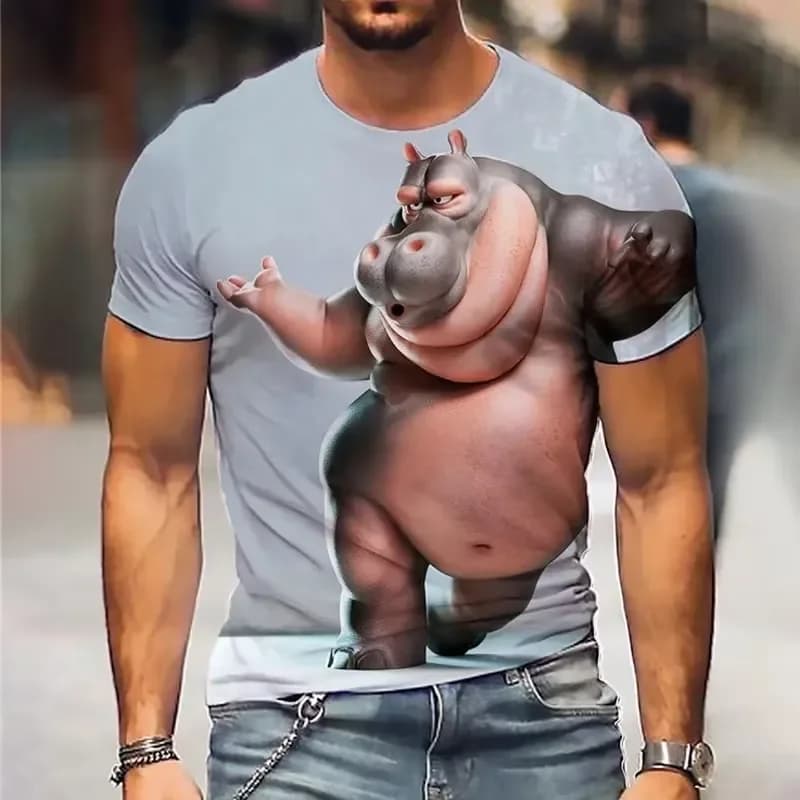 2026 3D Printed Eagle Graphic T-Shirt for Men Featuring Hippopotamus and Pig Patterns – Casual Summer Loose-Fit O-Neck Short