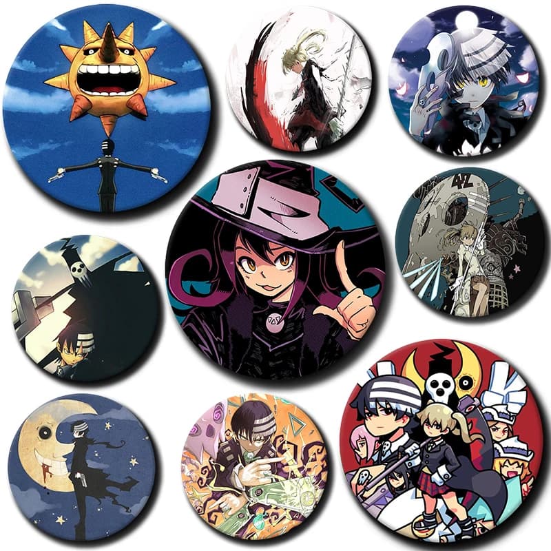 58MM Anime Soul Eater Button Pins Creative Brooches Character Icon Badges for Clothes Bag Decoration Jewelry Accessories Gifts