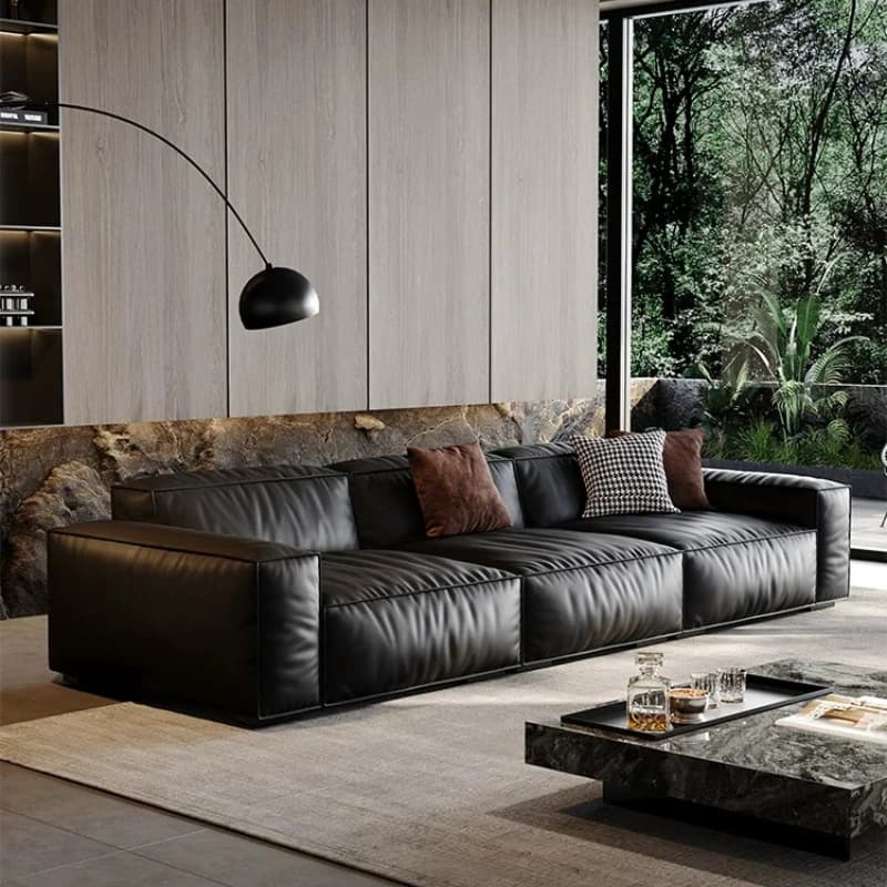 Leather Black Luxury Sofas Barcelona Down Filed Bedroom Lounges Living Room Sofas Salon 3 Seater Sofa Wohnzimmer Furniture Home