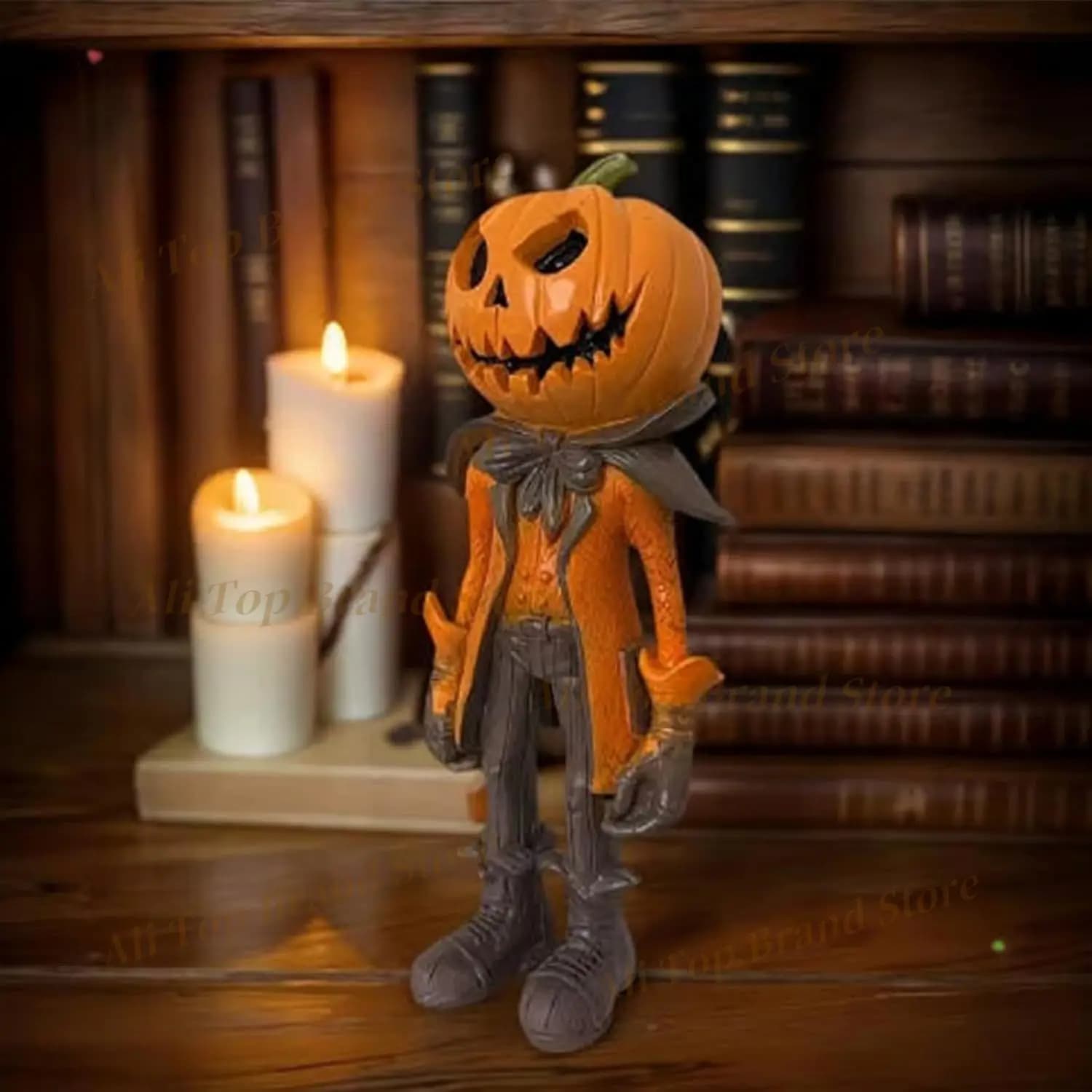 Halloween Pumpkin Man Figurine/Decoration, Weatherproof Hand Painted Pumpkins Lantern Man Figurine for Home Mantel Shelf Display