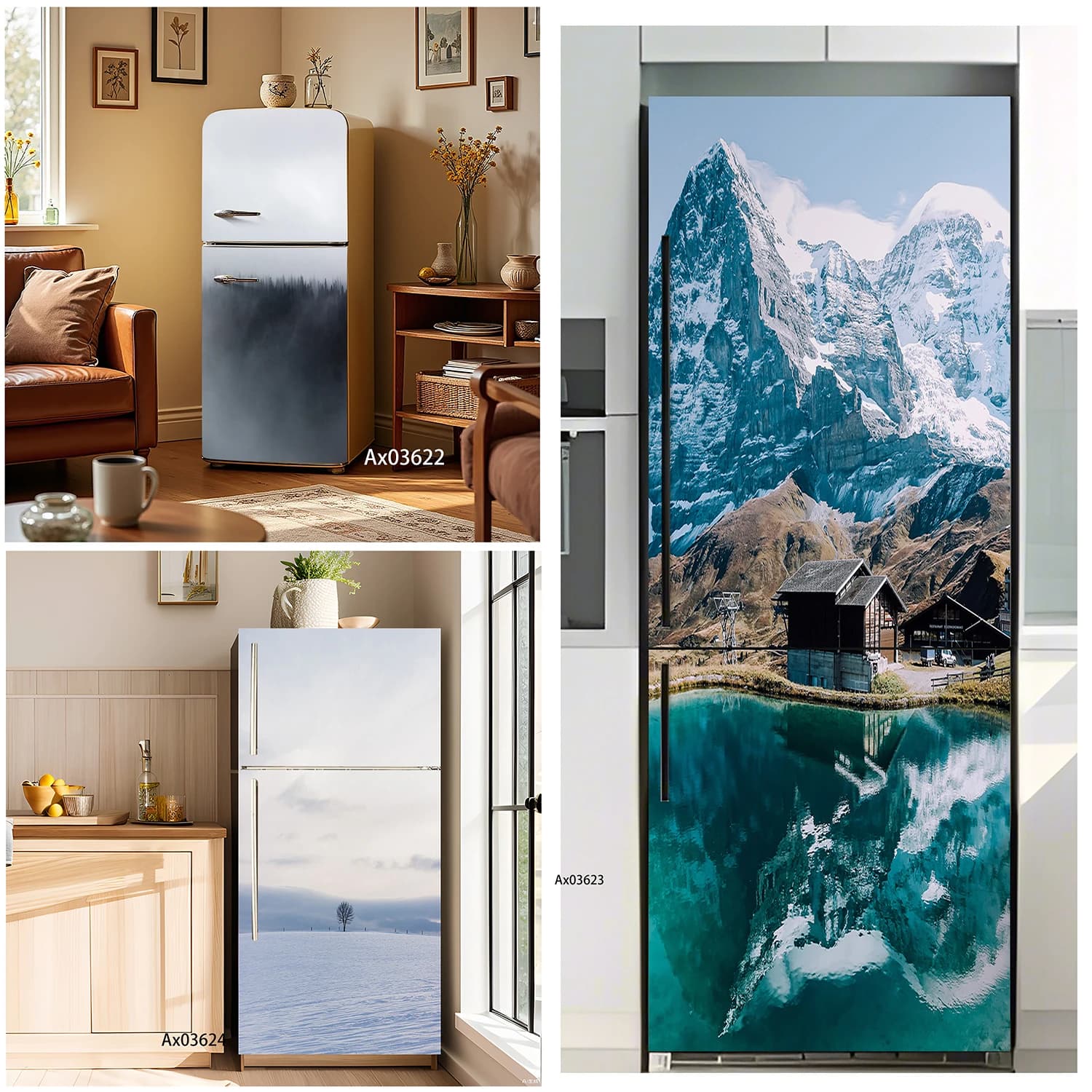 Misty Forest Gradient Fridge Stickers Self Adhesive Waterproof Anti Scratch Refrigerator Kitchen Home Wrap Wallpaper Decor