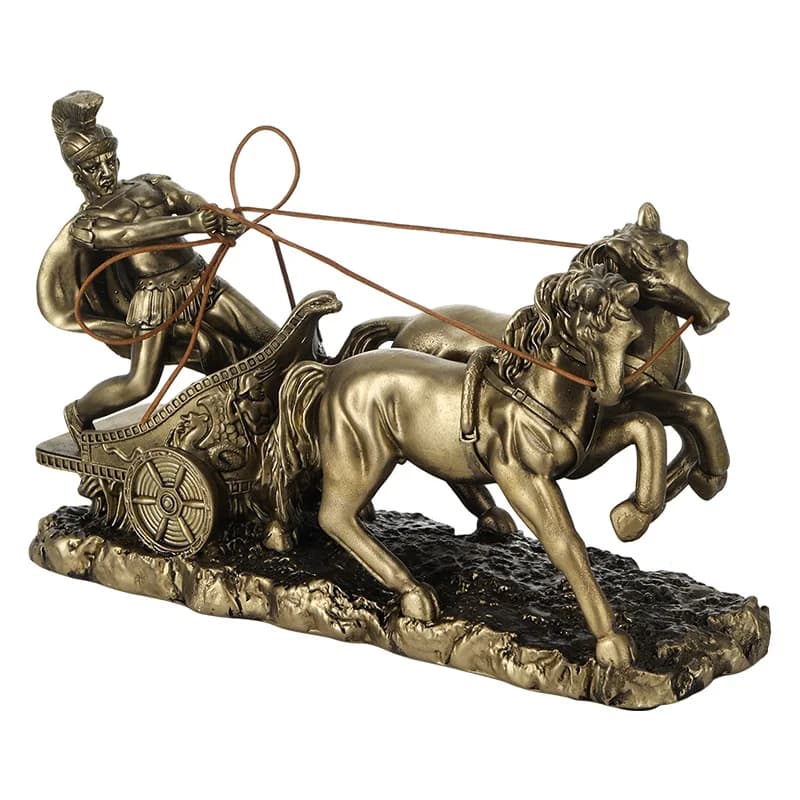 Mighty Nordic Spartan Chariot Statue Vintage Decor Resin Imitation Copper Crafts Desktop Accessories European Decor Art Ornament