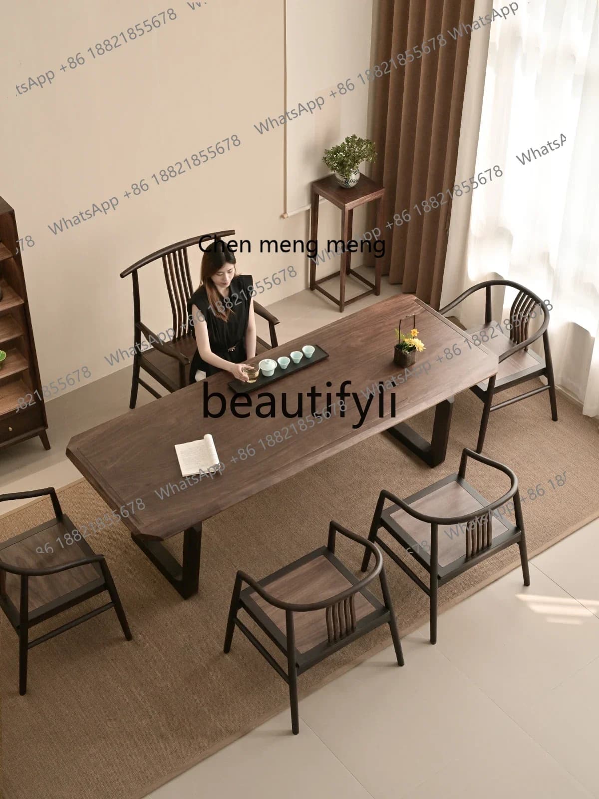 M178 Modern simple solid wood two-meter tea table and chair combination, new Chinese tea table in the living room, new high-end2
