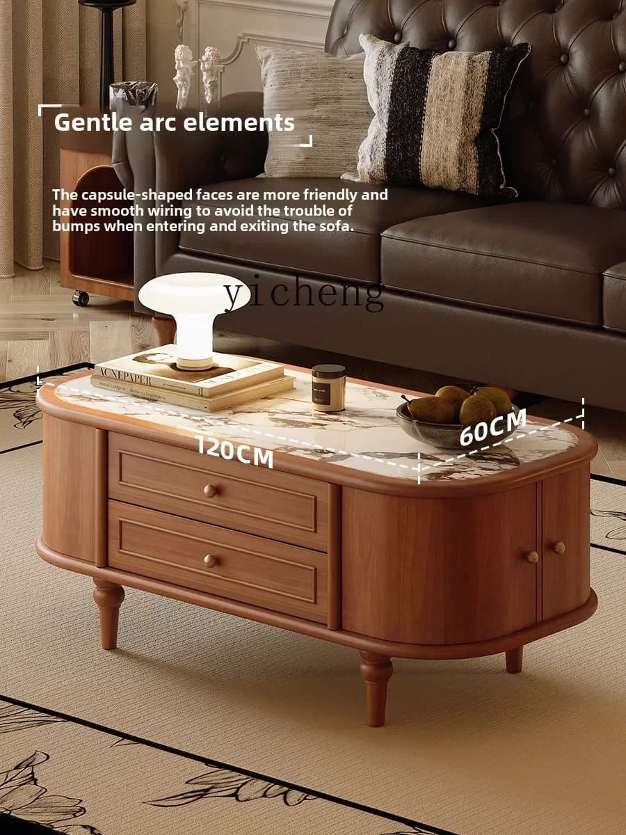 French antique coffee table TV cabinet combination retro living room home solid wood edge table tea table locker