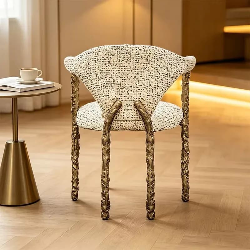 Q-2 lig Luxury High-end Creative Villa Luxury Home Pure Copper Fabric Armrest Retro Back Chair