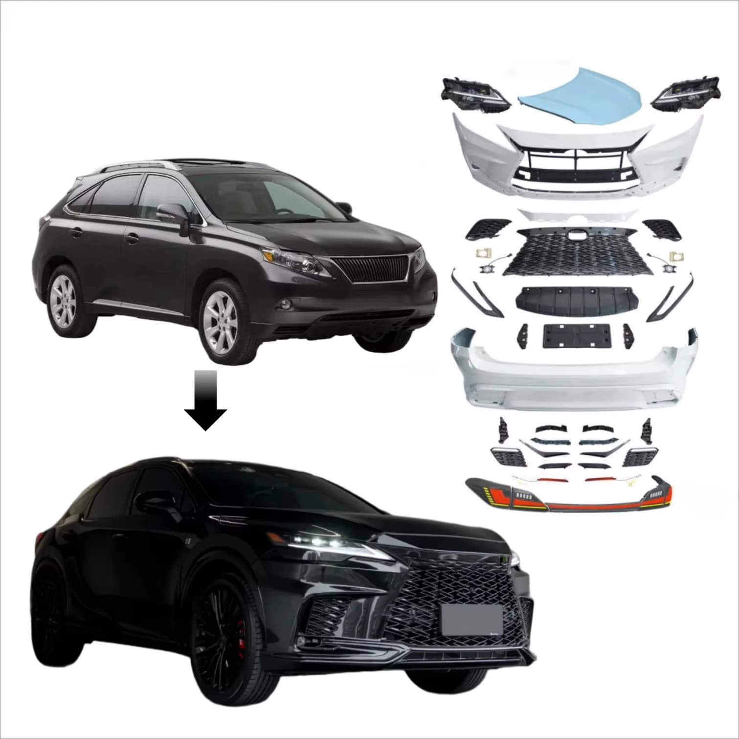 Body Kits for Lexus RX270 RX350 2009-2015 Upgrade to RX500 2025 New Design Car Bumpers LED Headlight Taillight Auto Bodykit