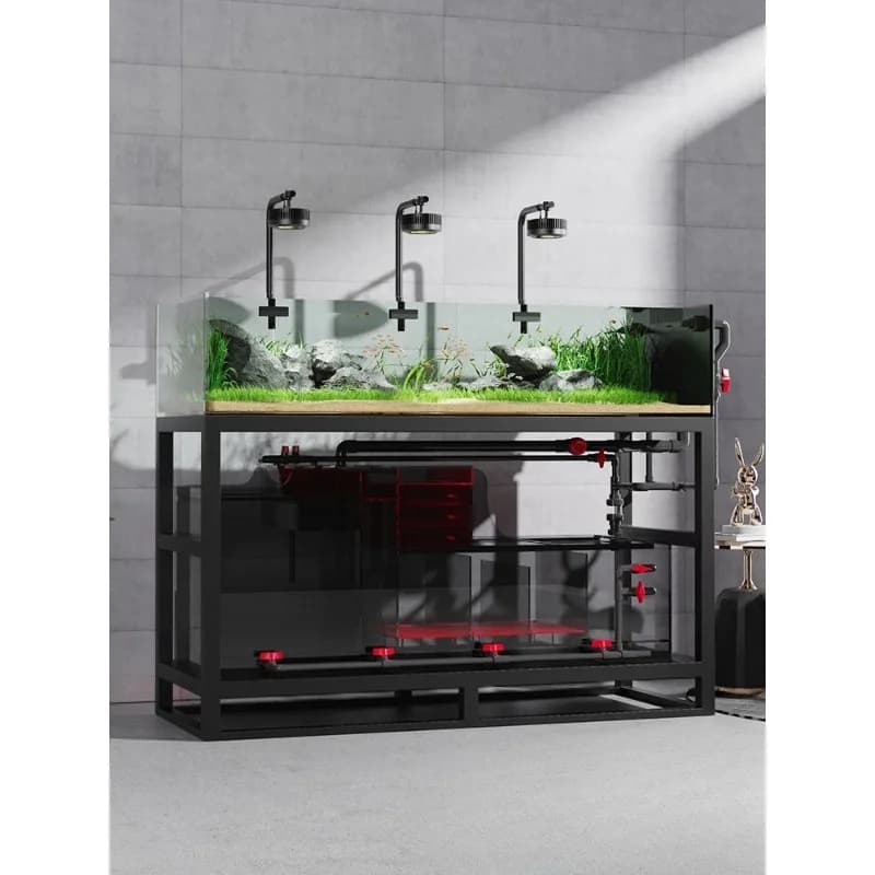 Landscaping Extremely narrow stream fish tank living room ultra-white glass side overflow bottom filter belt cabinet integrated