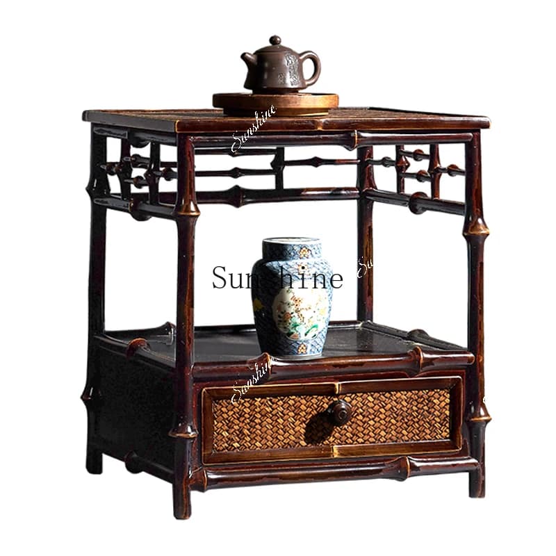 Bamboo tea side few cabinets living room home with drawers high-end retro shelves Chinese dining side