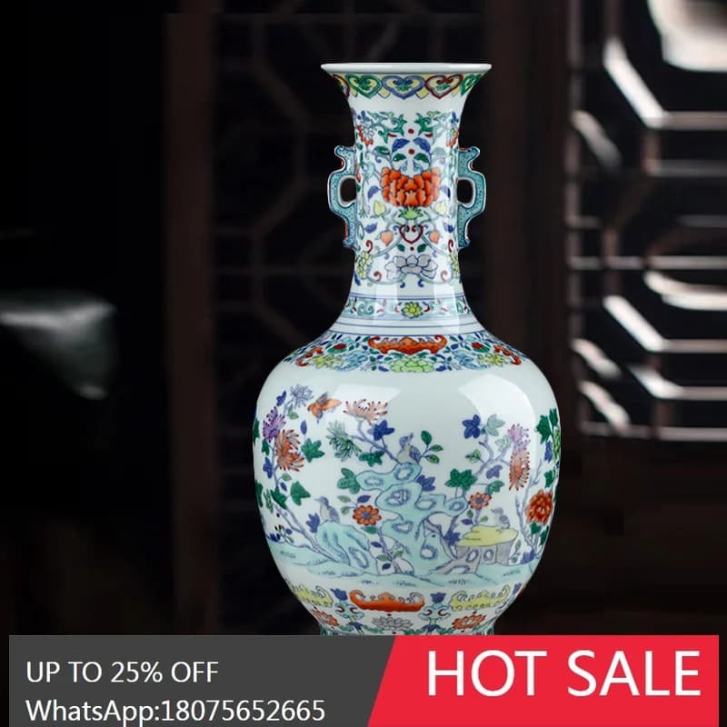 SGF blue and white bucket color vase, living room ornament, entrance flower arrangement, Jingdezhen ceramics