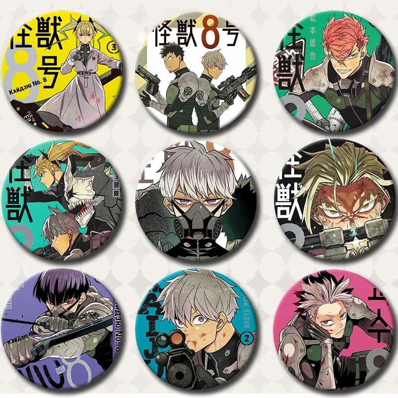 Anime Kaiju No. 8 Tinplate Badges Cosplay Kafka Hibino Mina Ashiro Leno Ichikawa Costumes Accessories Backpack Pins Fans Gifts