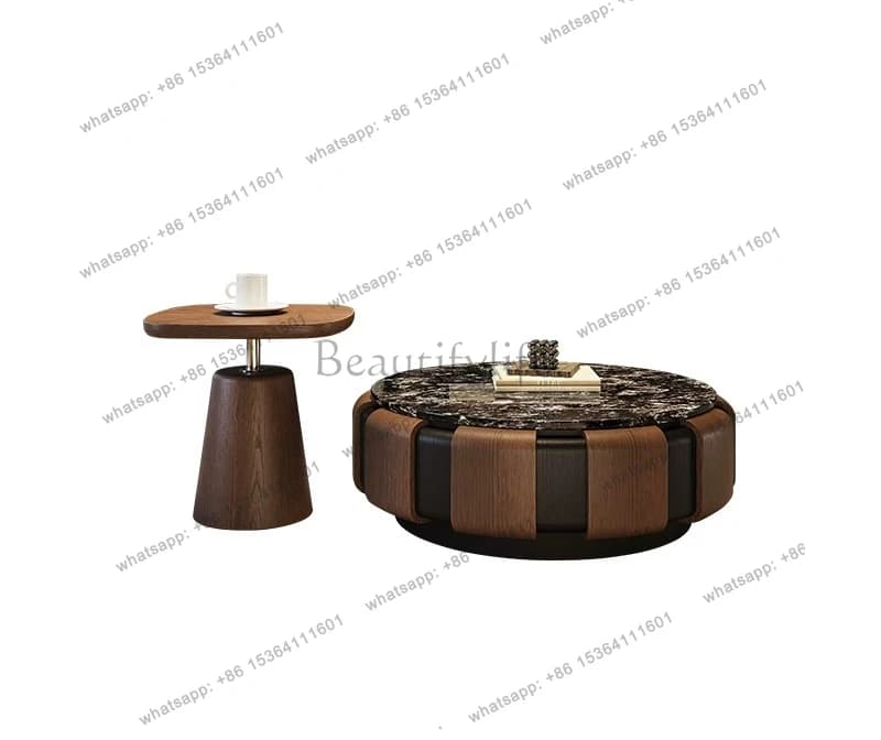 Light luxury natural marble coffee table round bright galaxy luxury stone high-end design side table