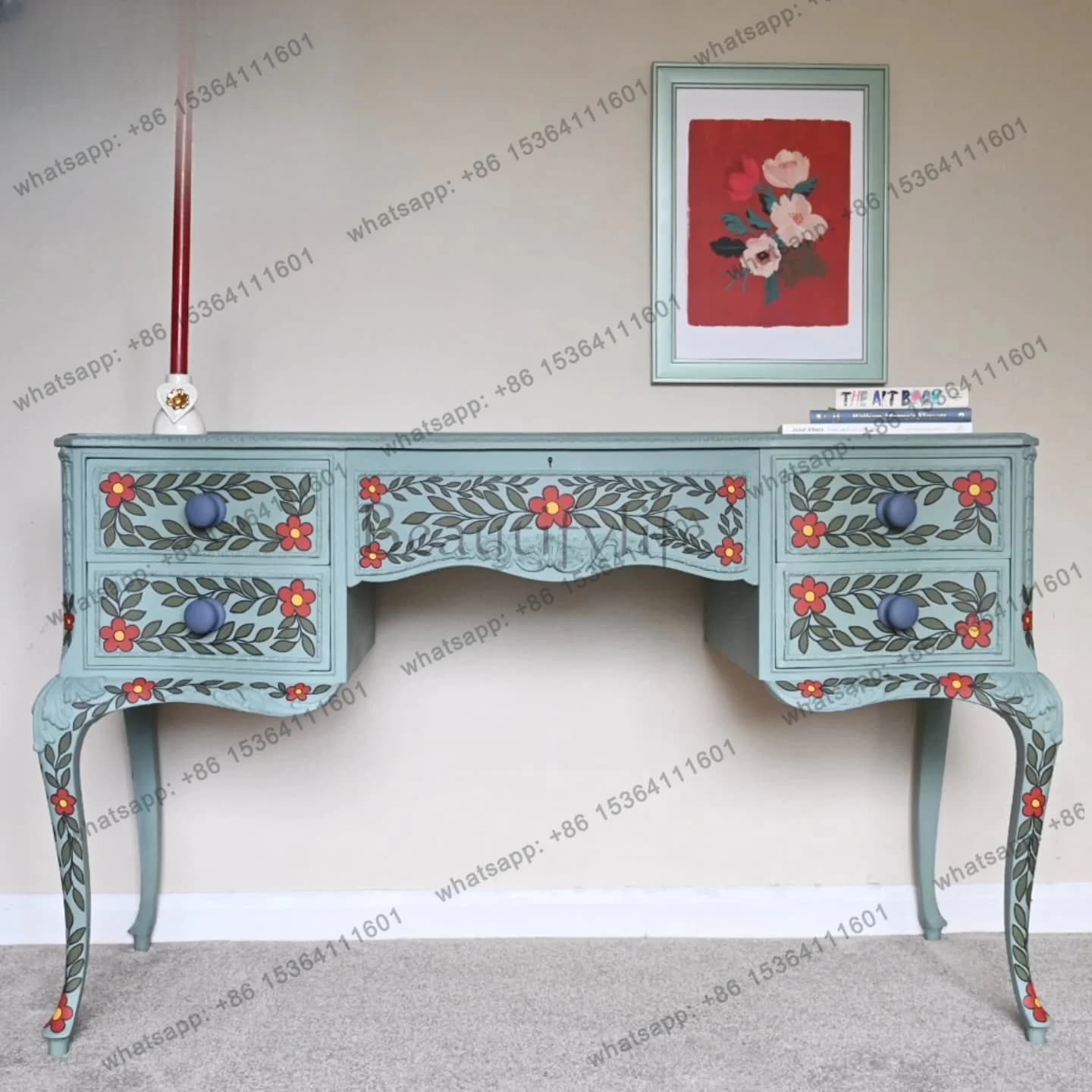 XX French retro solid wood carving flower hand-painted dressing table American modern simple bedroom home makeup table