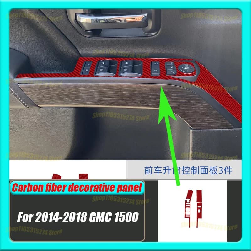 Front Lift Window Control Panel Decoration, Suitable for 2014-2018 GMC 1500 Car Interior Modification Carbon Fiber