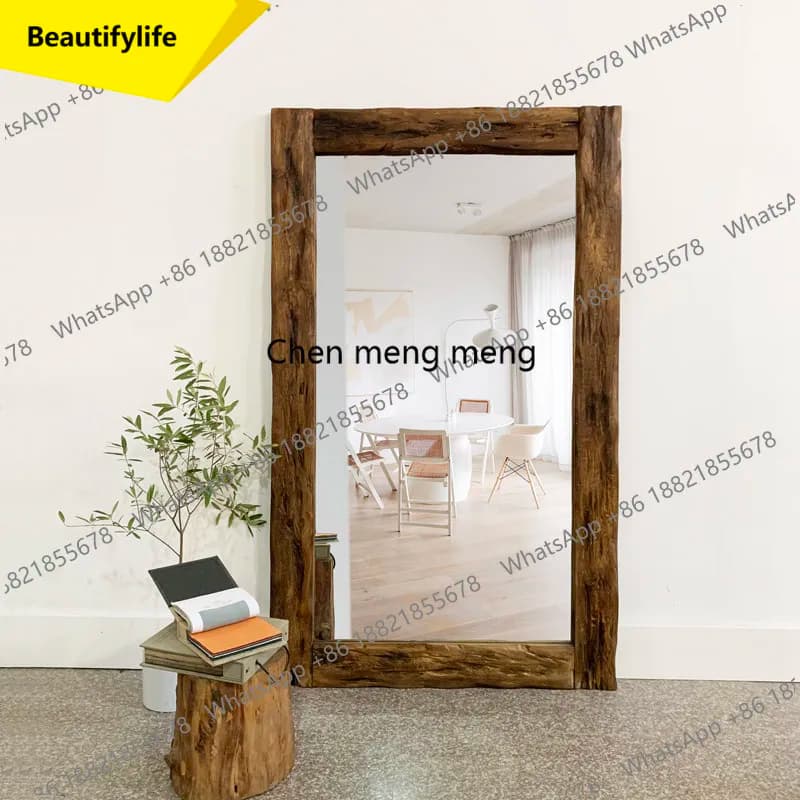 a17 Retro solid wood full-length mirror, wall-to-wall mirror, dressing mirror, entrance living room, clothing store mirror