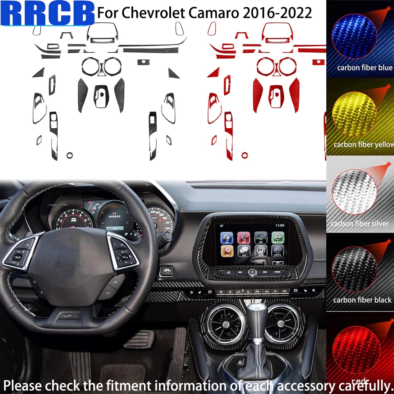 For Chevrolet Camaro 2016 2017 2018 2019 2020 2021 2022 Center Console Gear Carbon Fiber Cover Car Accessories Interior Stickers