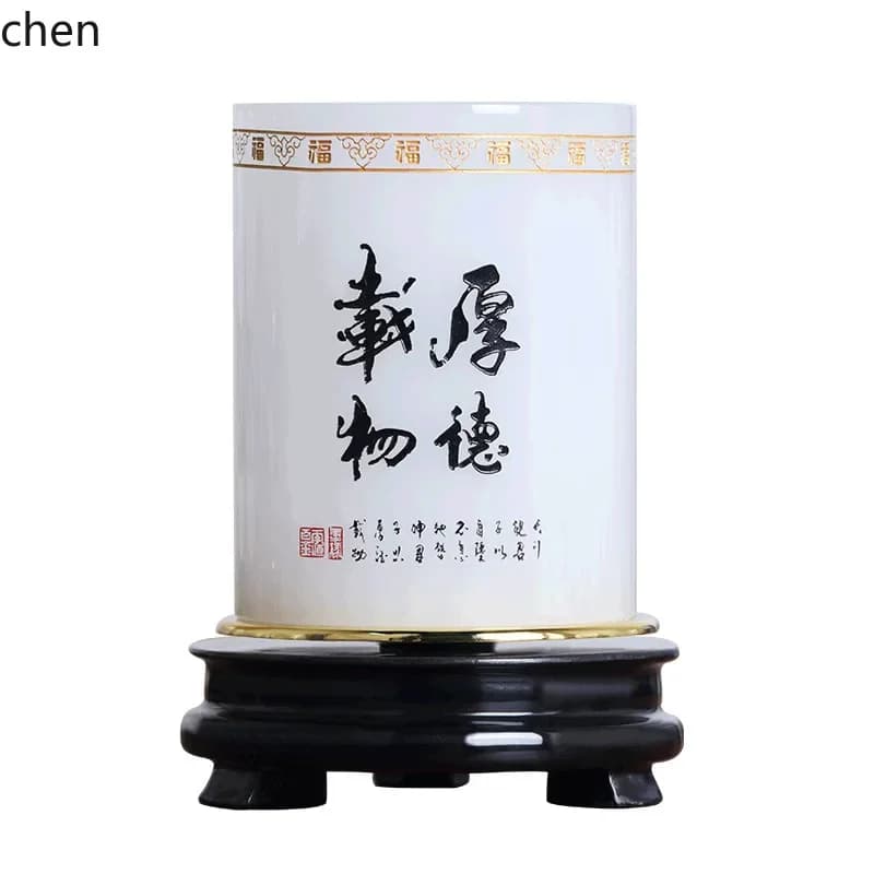 DSAOffice Decoration High-end Glass Jade Pen Holder Desk Ornament Company Housewarming Opening Gift