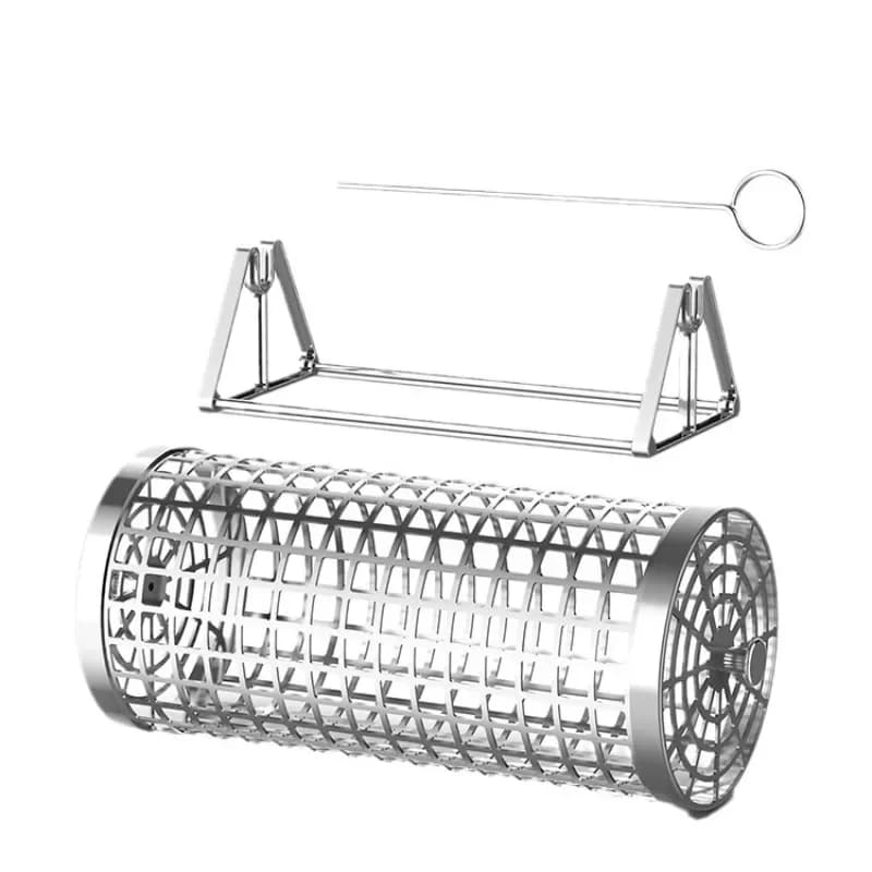Round  Cage BBQ Grill Basket Outdoor BBQ Smoked Cage Portable BBQ Mesh Rolling Grill Mesh