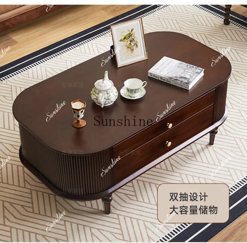 French retro solid wood oval coffee table living room home high-end furniture  FT