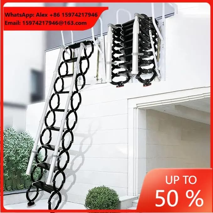 Pull Down Attic Ladder, Wall Mounted Folding Loft Ladder With Armrests, Titanium-magnesium Alloy Retractable Attic Loft Stairs