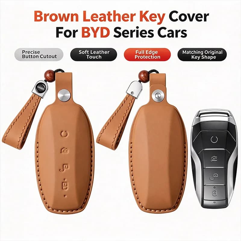 Genuine Leather Car Key Case Cover Key Fob Buckle For BYD Song Plus Qin Plus Song Pro Han EV Tang DM-i 2019 2020 2021