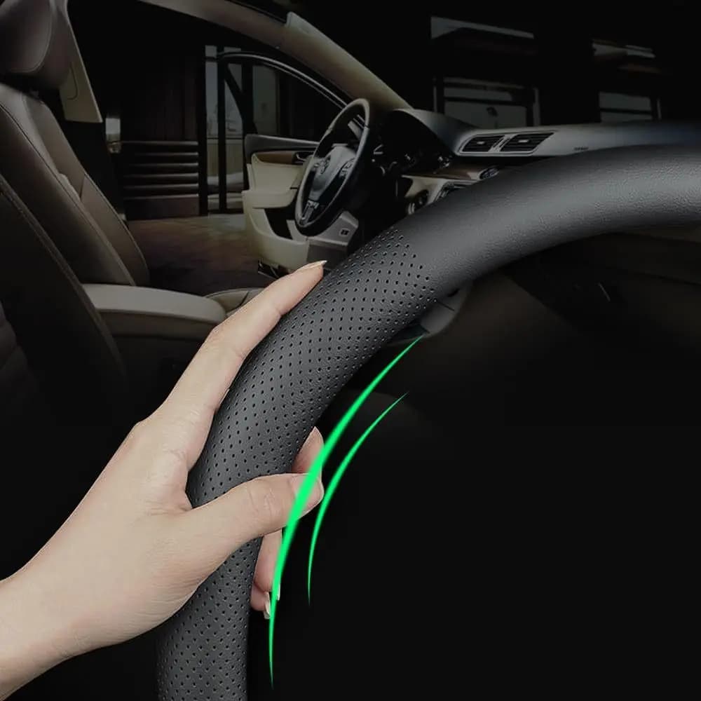 For Subaru Nappa leather car steering wheel cover for all seasons 15 inches 38 cm non-slip breathable black handle cover
