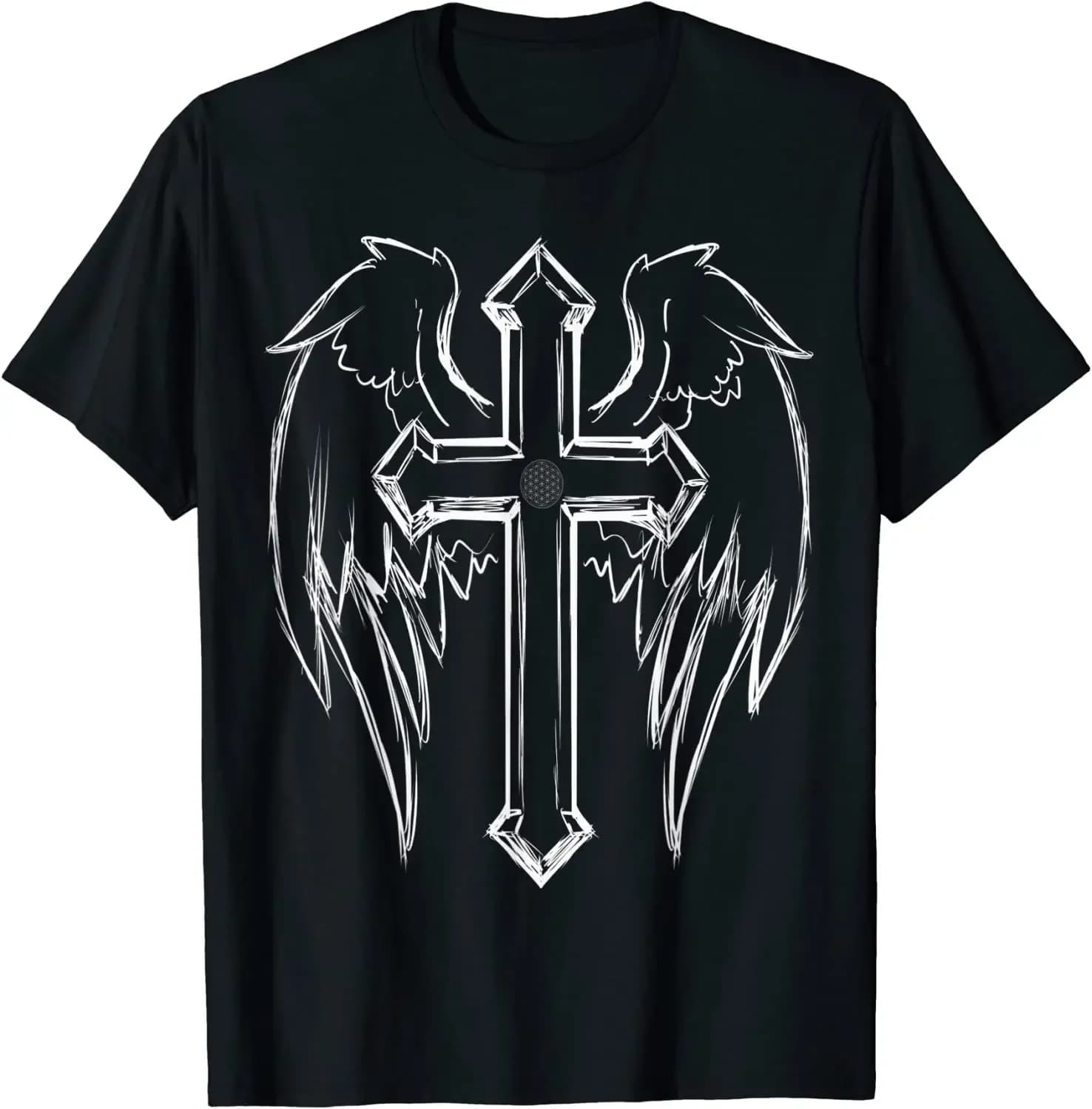 Religious Holy Crucifix Christian Angel Wings Cross Men T-Shirt Short Sleeve Casual 100% Cotton O-Neck Summer T Shirt