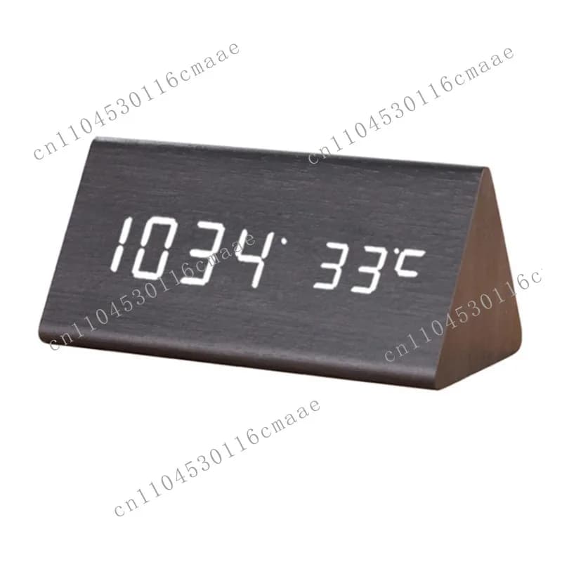 Wooden electronic alarm clock, desk clock, LED lamp bead, digital voice-activated clock, silent bedroom